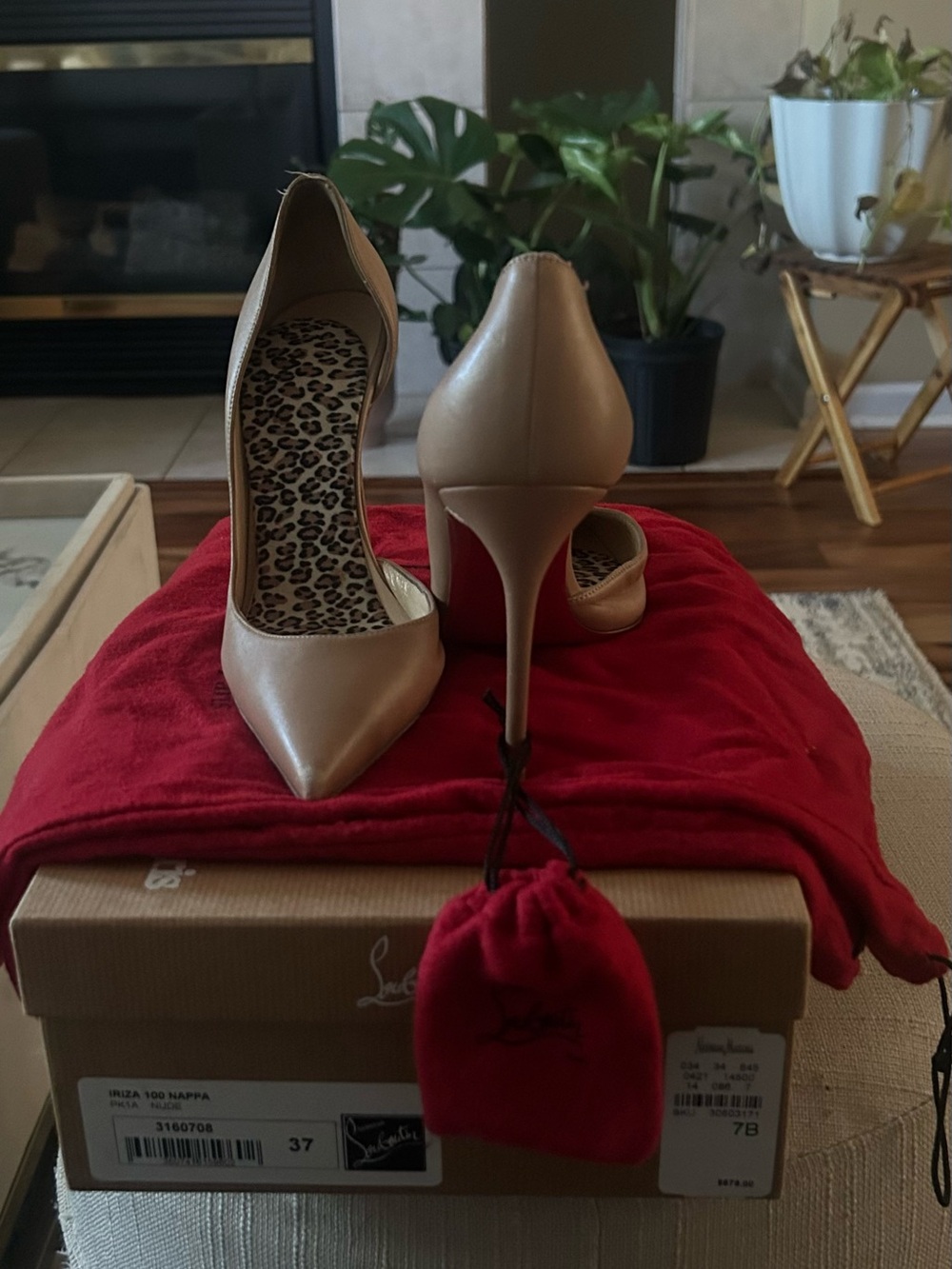 Christian Louboutin Nude/Tan Pointed-Toe Stiletto Pumps with Leopard Insole